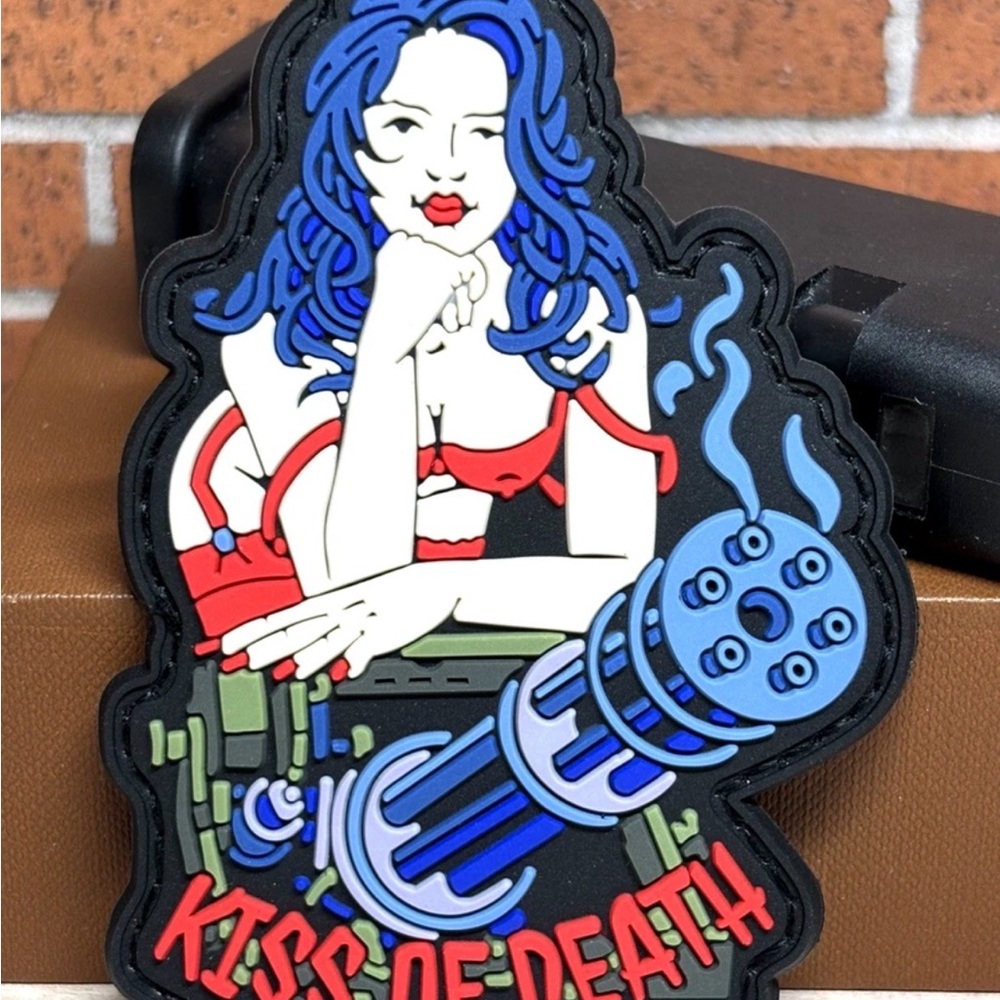 Gatling Gun Tactical PVC Patch - Kiss of Death Girl Patch - Morale Sexy Girl